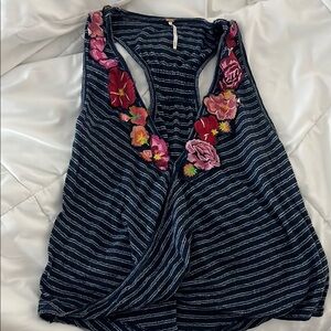 Free People Black and Gray Embellished Cut Out Tank Top